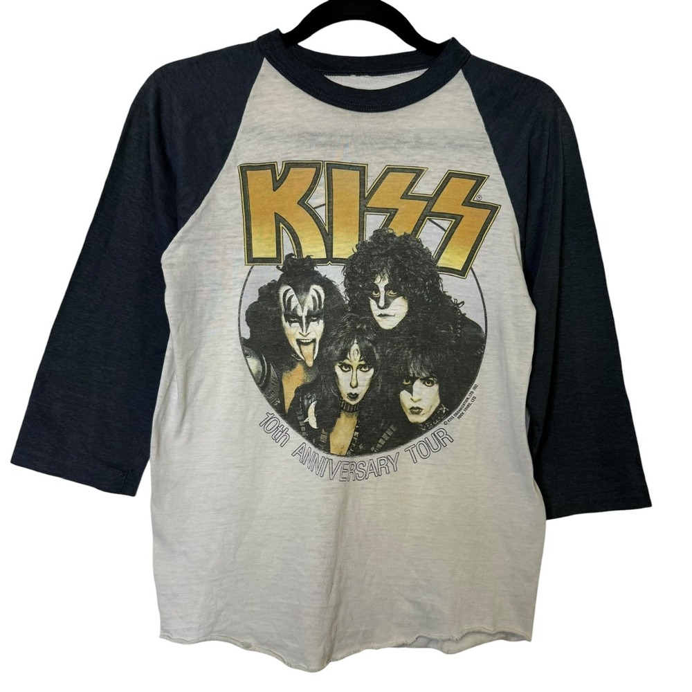Vintage 80s Kiss 1983 10th Anniversary Tour Raglan Shirt Men's Small